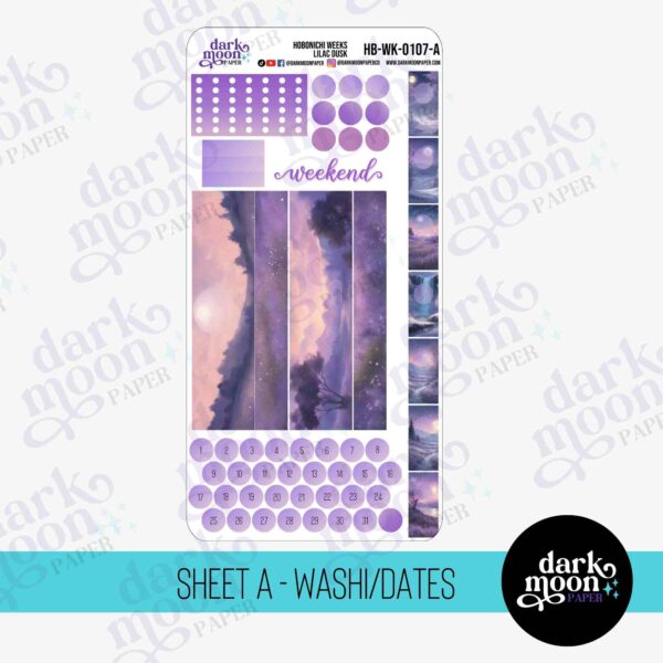 diy weekly planner ideas for hobonichi weeks, Lilac Dusk sticker kit date cover view