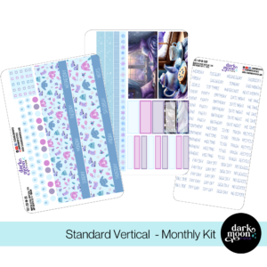 A light blue winter themed monthly sticker set for Vertical Planners