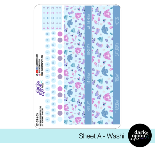 Header stickers from A light blue winter themed monthly sticker set for Vertical Planners