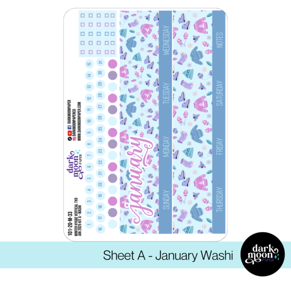 a winter themed planner stickers kit featuring hot cocoa and mittens, for the standard vertical planner