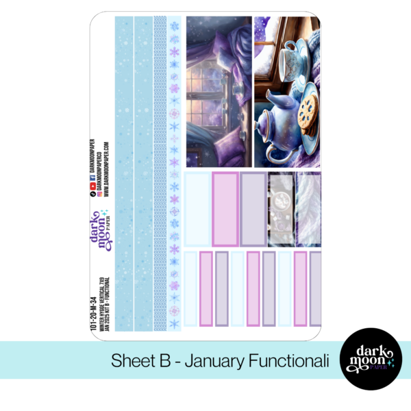 a winter themed planner stickers kit featuring hot cocoa and mittens, for the standard vertical planner