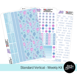 Winter Hygge themed standard vertical planner for weekly layout pages featuring light blue snowflakes