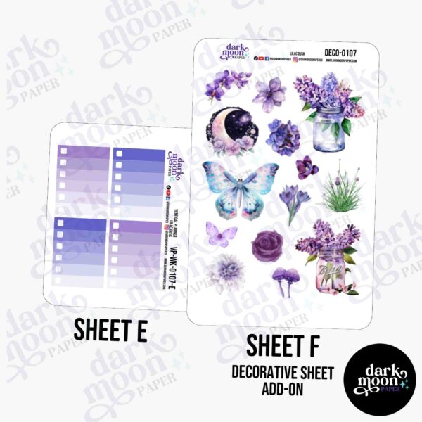 Lilac Dusk sticker kit for weekly planner vertical layout, checkbox and decorative stickers