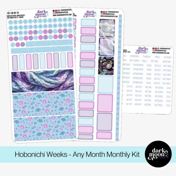 Winter themed monthly calendar sticker kit for hobonichi weeks planners