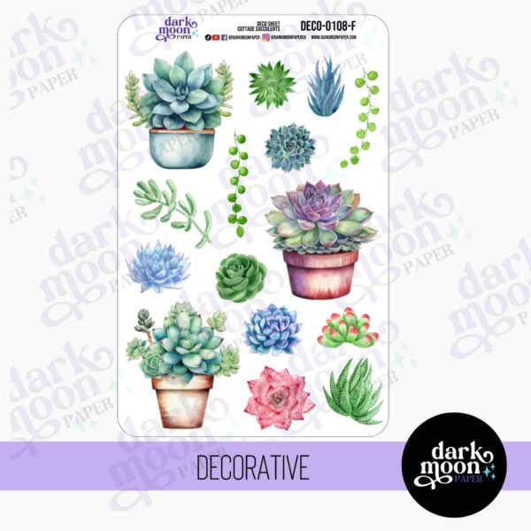 Cousin stickers for Hobonichi weekly layout pages, Cottage Succulents deco stickers