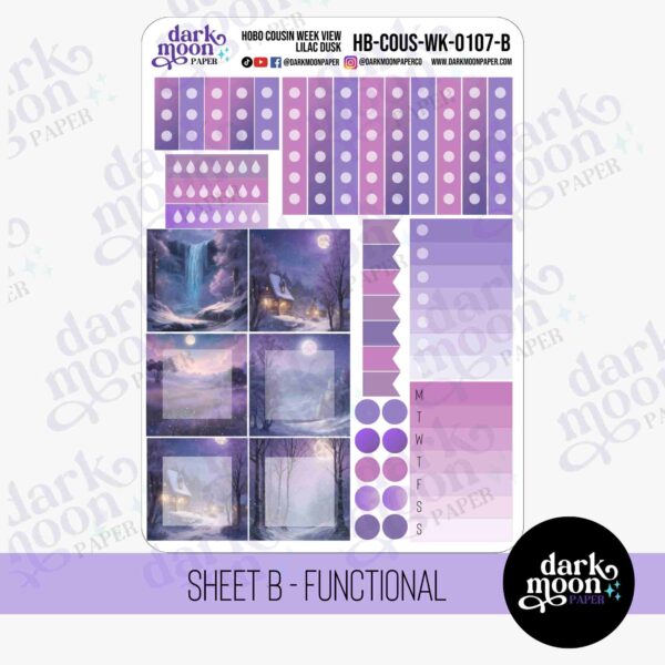 hobonichi cousin planner stickers, Lilac Dusk sticker kit checklist and sticky notes