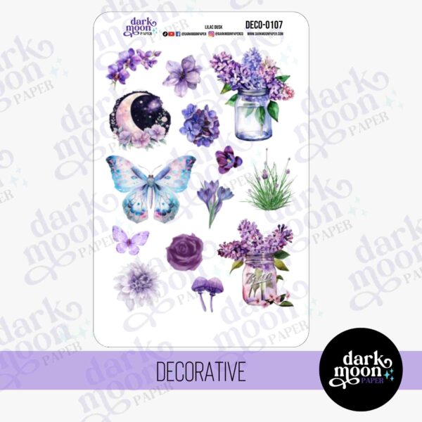 hobonichi cousin planner stickers, Lilac Dusk decorative stickers