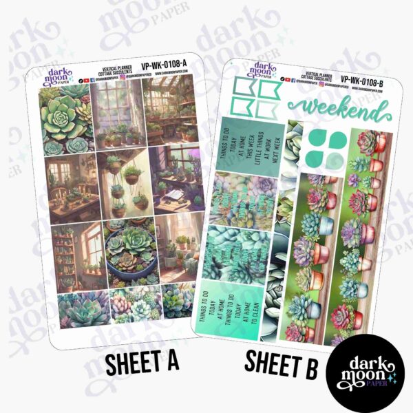 Cottage Succulents vertical planner stickers for vertical layout weekly planners, washi and headers