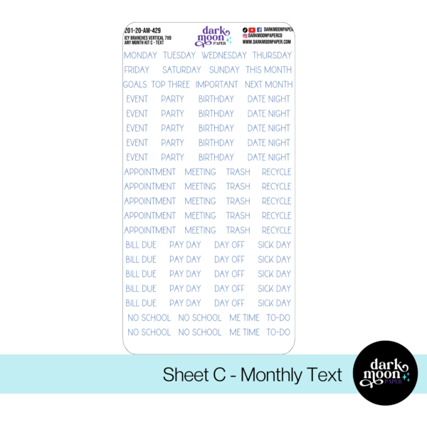 Standard Vertical Planner Any Month Monthly Kit | Icy Branches 201-20-AM - Image 4