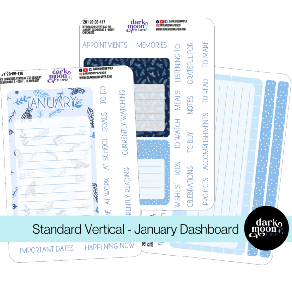 Standard Vertical Planner Dashboard Kit | Icy Branches | 201-20-DB