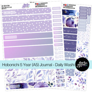 Violet Frost themed stickers for a Hobonichi 5 Year journal in A5 size