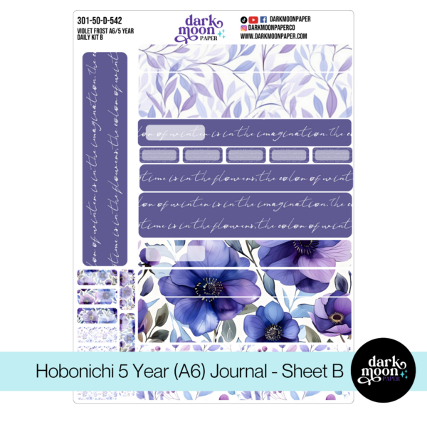 hobonichi 5 year journal daily sticker kit in violet frost design