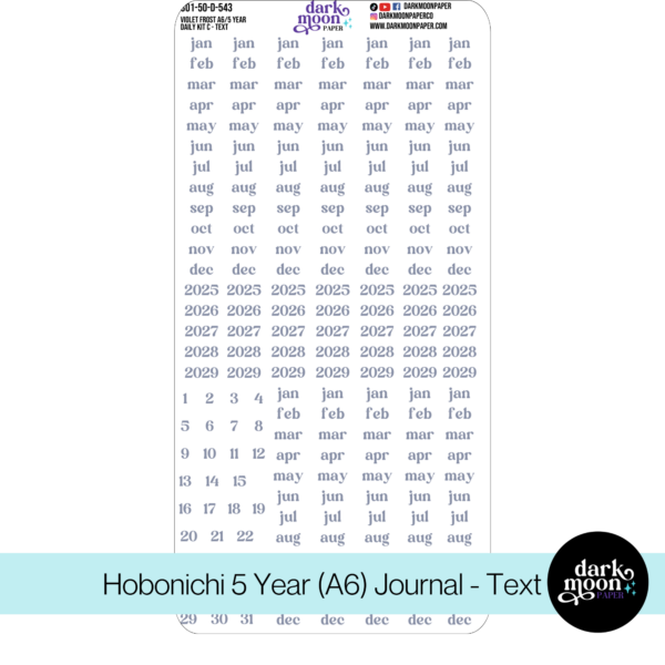 hobonichi 5 year journal daily sticker kit in violet frost design, text page