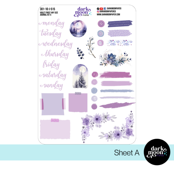 Journaling kit for any size notebook in Violet Frost theme