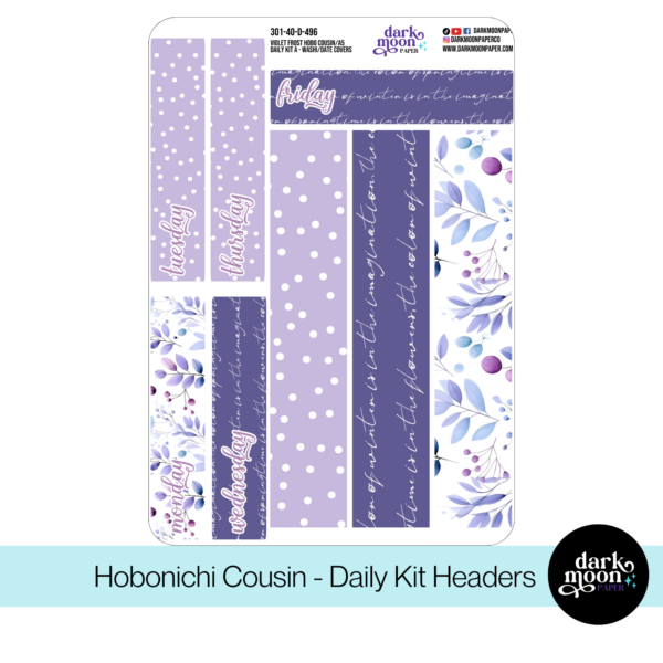 hobonichi cousin daily pages kit in violet frost theme, page 1