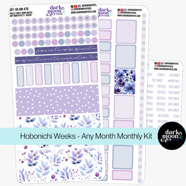 hobonichi weeks monthly kit stickers, purple floral violet frost