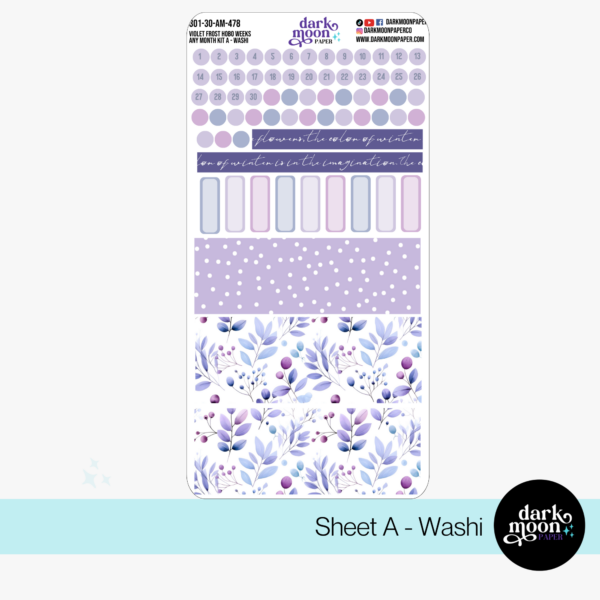 hobonichi weeks monthly kit stickers, purple floral violet frost, washi