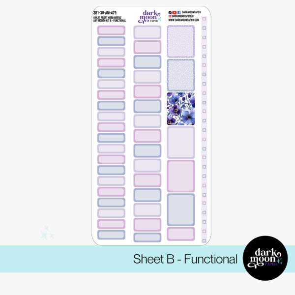 hobonichi weeks monthly kit stickers, purple floral violet frost, functional