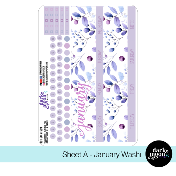 January monthly kit of stickers for standard vertical planners, headers