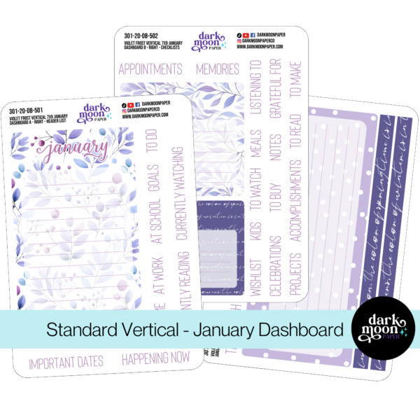 monthly dashboard layout for vertical planners, january dashboard