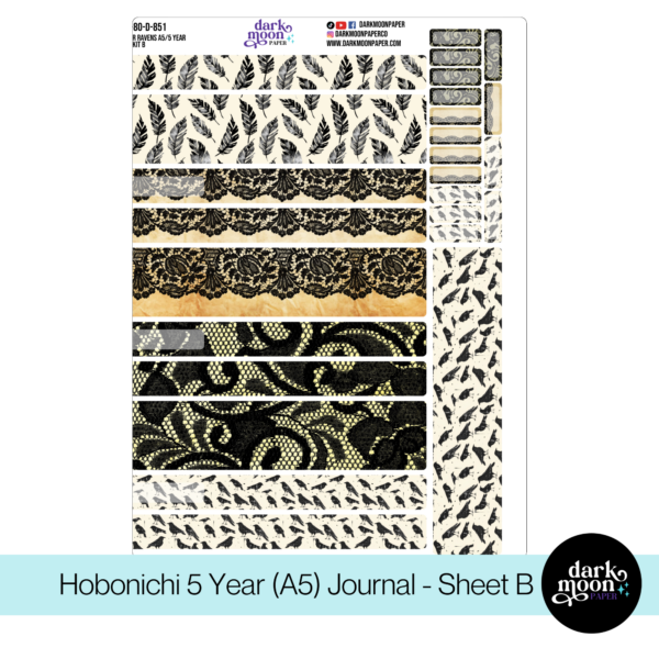 hobonichi 5 year a5 journal stickers, winter ravens crow theme