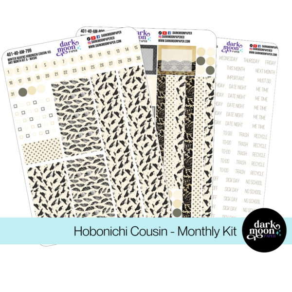 Hobonichi Cousin Any Month Monthly Kit | Winter Ravens 401-40-AM