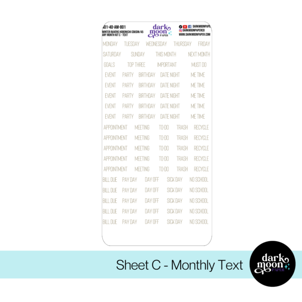 Hobonichi Cousin Any Month Monthly Kit | Winter Ravens 401-40-AM - Image 4