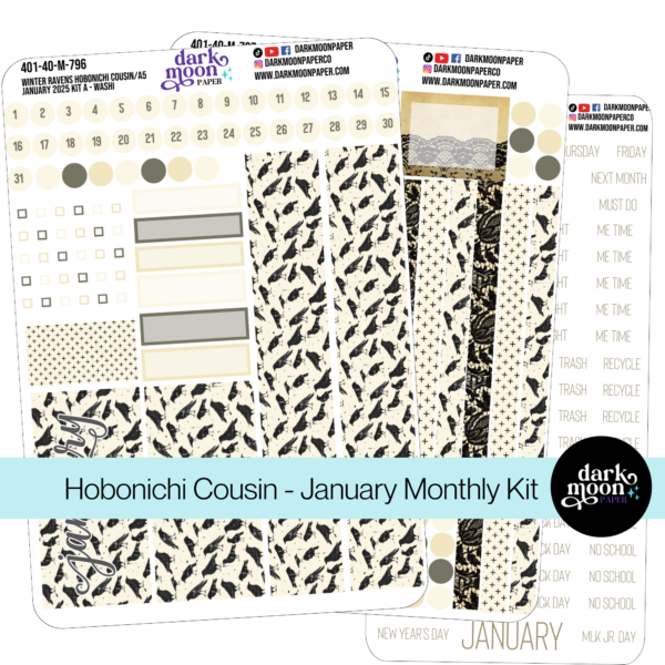 Hobonichi Cousin January Monthly Kit | Winter Ravens 401-40-M