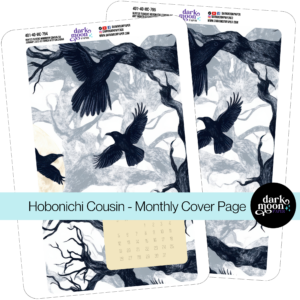 planner cover page stickers, winter ravens design for hobonichi weeks