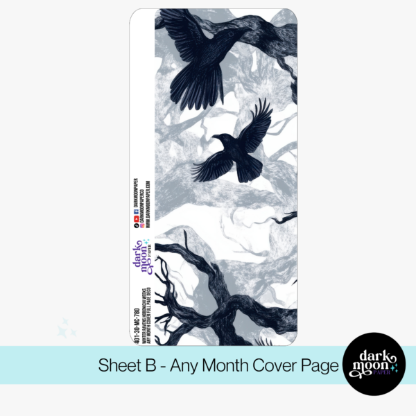 planner cover page stickers, winter ravens design for hobonichi weeks