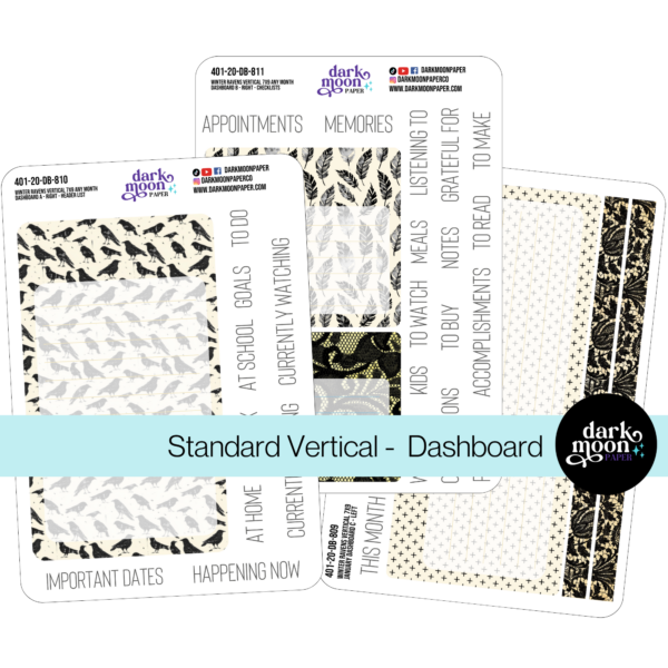 Standard Vertical Planner Dashboard Kit | Winter Ravens | 401-20-DB