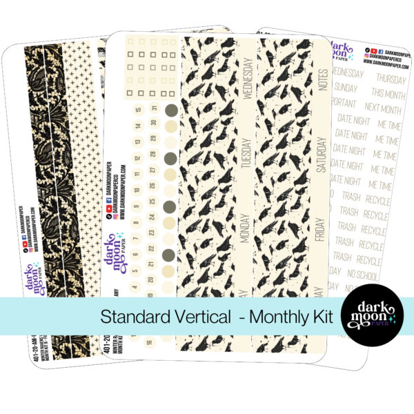 Standard Vertical Planner Any Month Monthly Kit | Winter Ravens 401-20-AM