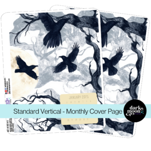 Winter Ravens january cover page for monthly planner pages featuring crows