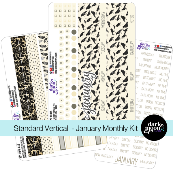 Standard Vertical Planner January Monthly Kit | Winter Ravens 401-20-M