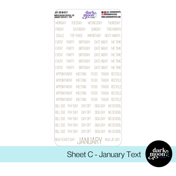 Standard Vertical Planner January Monthly Kit | Winter Ravens 401-20-M - Image 4