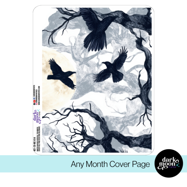 Winter Ravens january cover page for monthly planner pages featuring crows