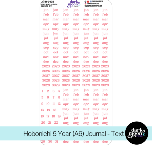 COOKIE HEARTS Hobonichi A6 5 Year Daily Kit C Text