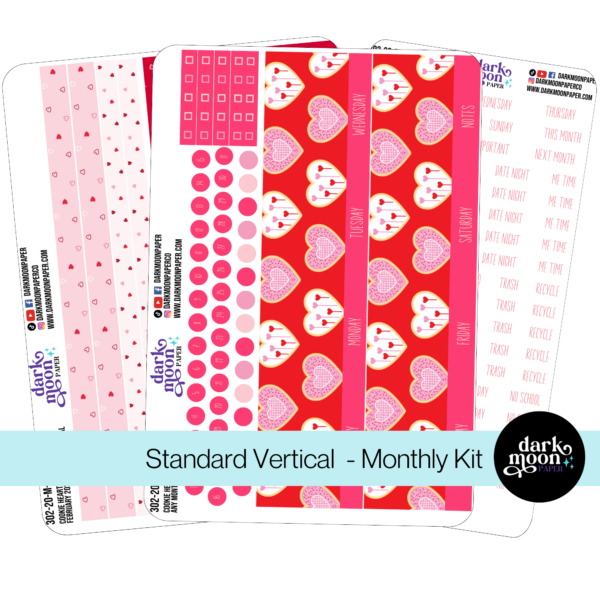 Standard Vertical Planner Any Month Monthly Kit - Cookie Hearts - 302-20-AM