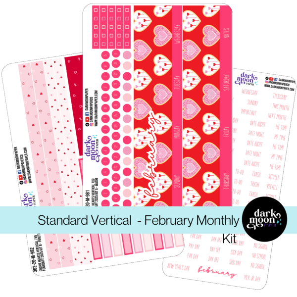 Standard Vertical Planner February Monthly Kit - Cookie Hearts - 302-20-M