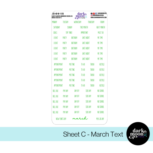 Hobonichi Cousin March Monthly Kit - Lucky Clovers - 203-40-M - Image 4