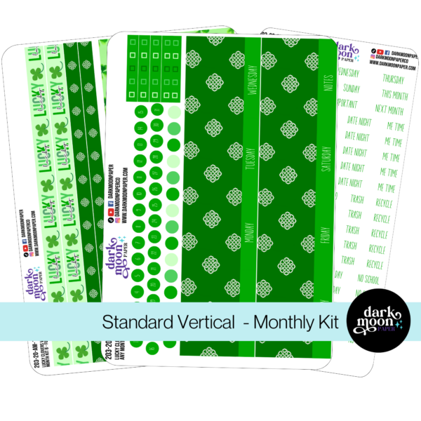 Standard Vertical Planner Any Month Monthly Kit - Lucky Clovers - 203-20-AM