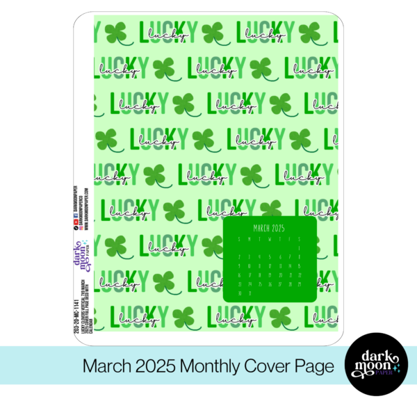 Standard Vertical Planner Monthly Cover Page - Lucky Clovers - 203-20-MC - Image 3