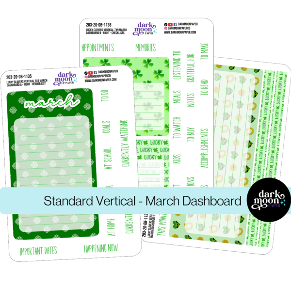 Standard Vertical Planner Dashboard Kit - Lucky Clovers - 203-20-DB