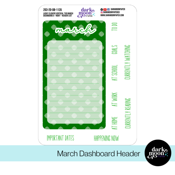 Standard Vertical Planner Dashboard Kit - Lucky Clovers - 203-20-DB - Image 2