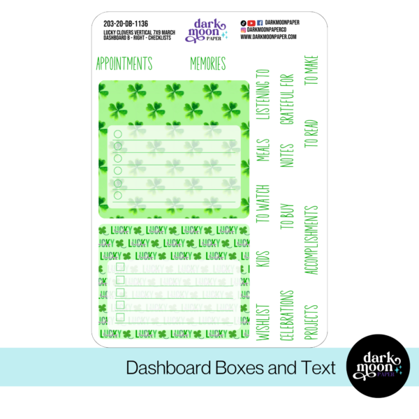 Standard Vertical Planner Dashboard Kit - Lucky Clovers - 203-20-DB - Image 3