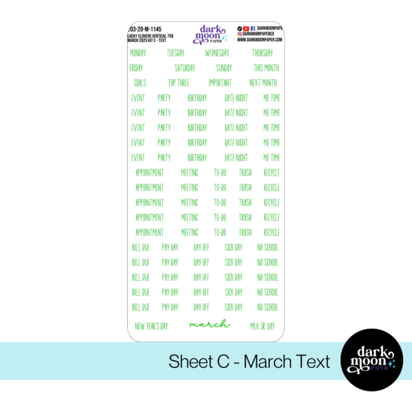 Standard Vertical Planner March Monthly Kit - Lucky Clovers - 203-20-M - Image 4